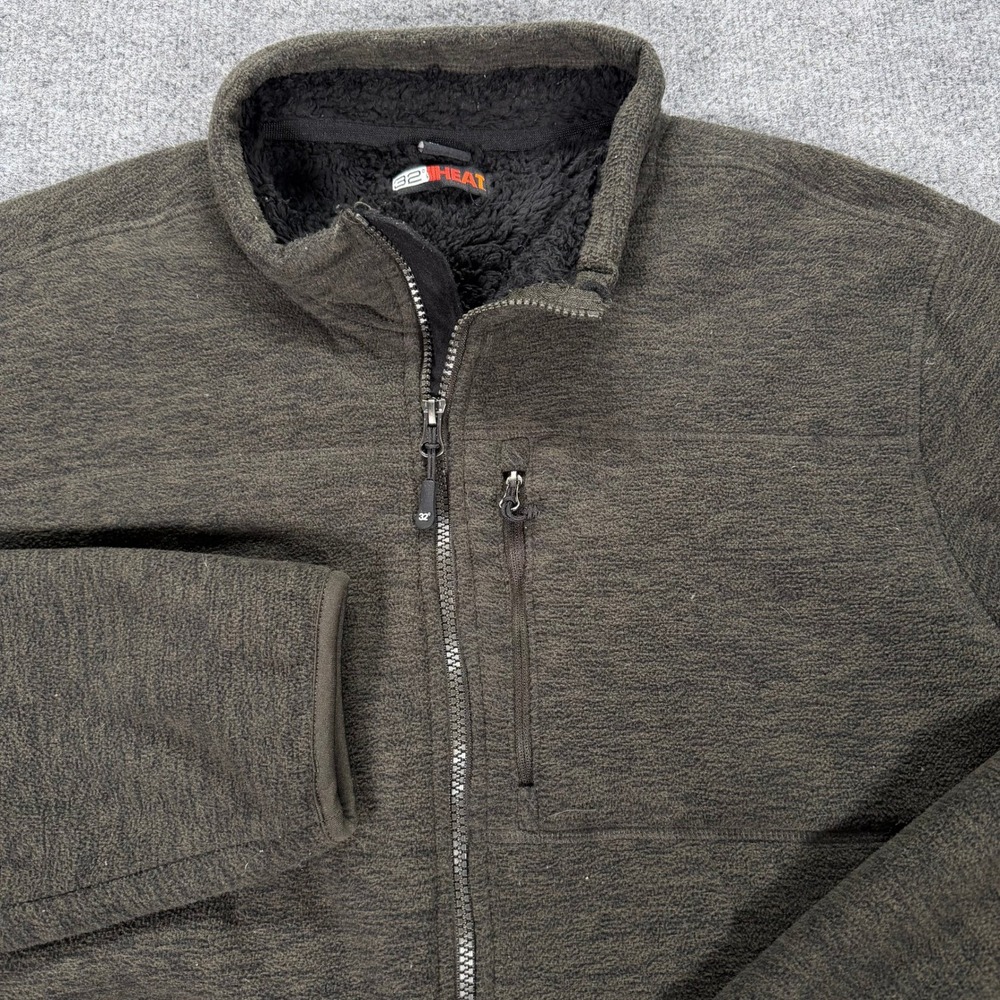 32 Degrees Heat Mens Fleece Jacket Full Zip Faux Shearling Lined Green Large
